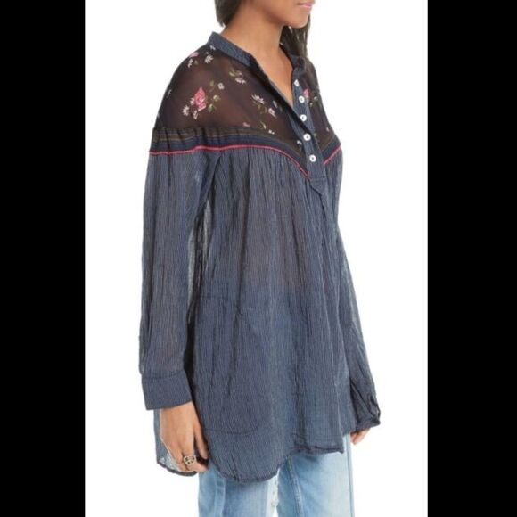 Free People Blue Hearts and Color Tunic Boho Blouse XS - Picture 5 of 11